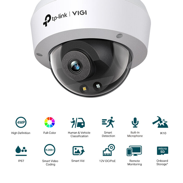 Câmara TP-Link  VIGI C240 2.8mm 4MP Full-Color PoE Dome QHD 1440p IP67 image number 1