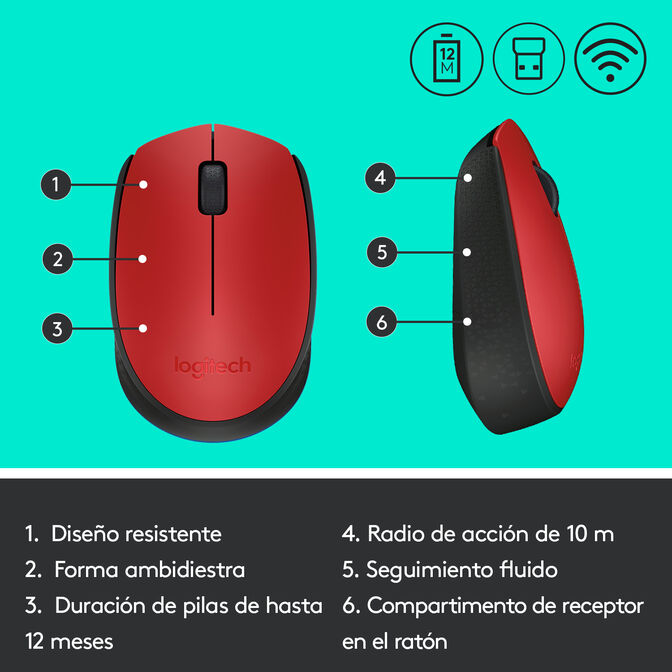 Rat&oacute;n Logitech M171 Wireless Vermelho/Negro image number 12