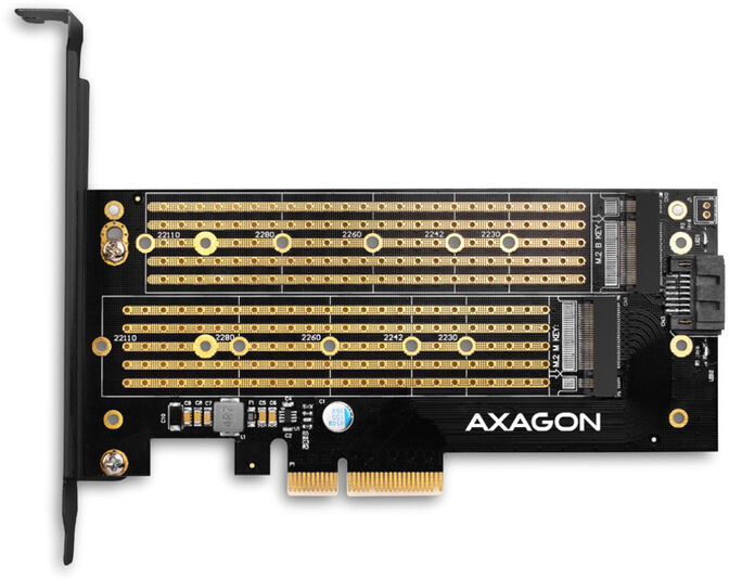 Adaptador AXAGON PCEM2-D PCIe-3.0, 1x M.2-NVMe, 1x M.2-SATA con refrigerador pasivo image number 4
