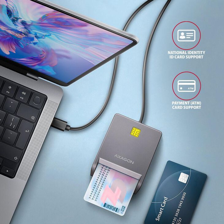 Lector de Tarjetas AXAGON CRE-SM3TC USB-C Smart card FlatReader image number 1