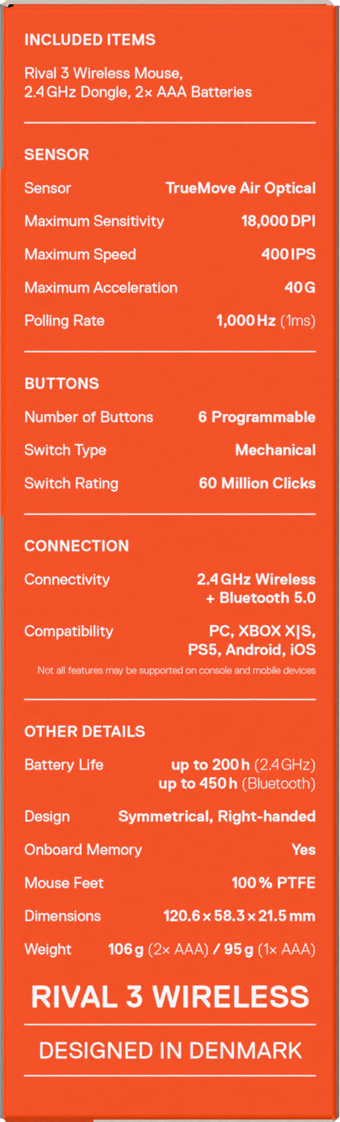 Rat&oacute;n Steelseries Rival 3 Wireless Gen2 Preto image number 9