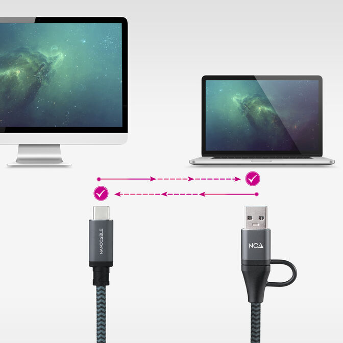 Cable USB 3.2 Gen2x2 Nanocable 20Gbps 5A/100W 4K/60HZ USB-C M/USB-A/M 3 M Gris/Negro image number 3