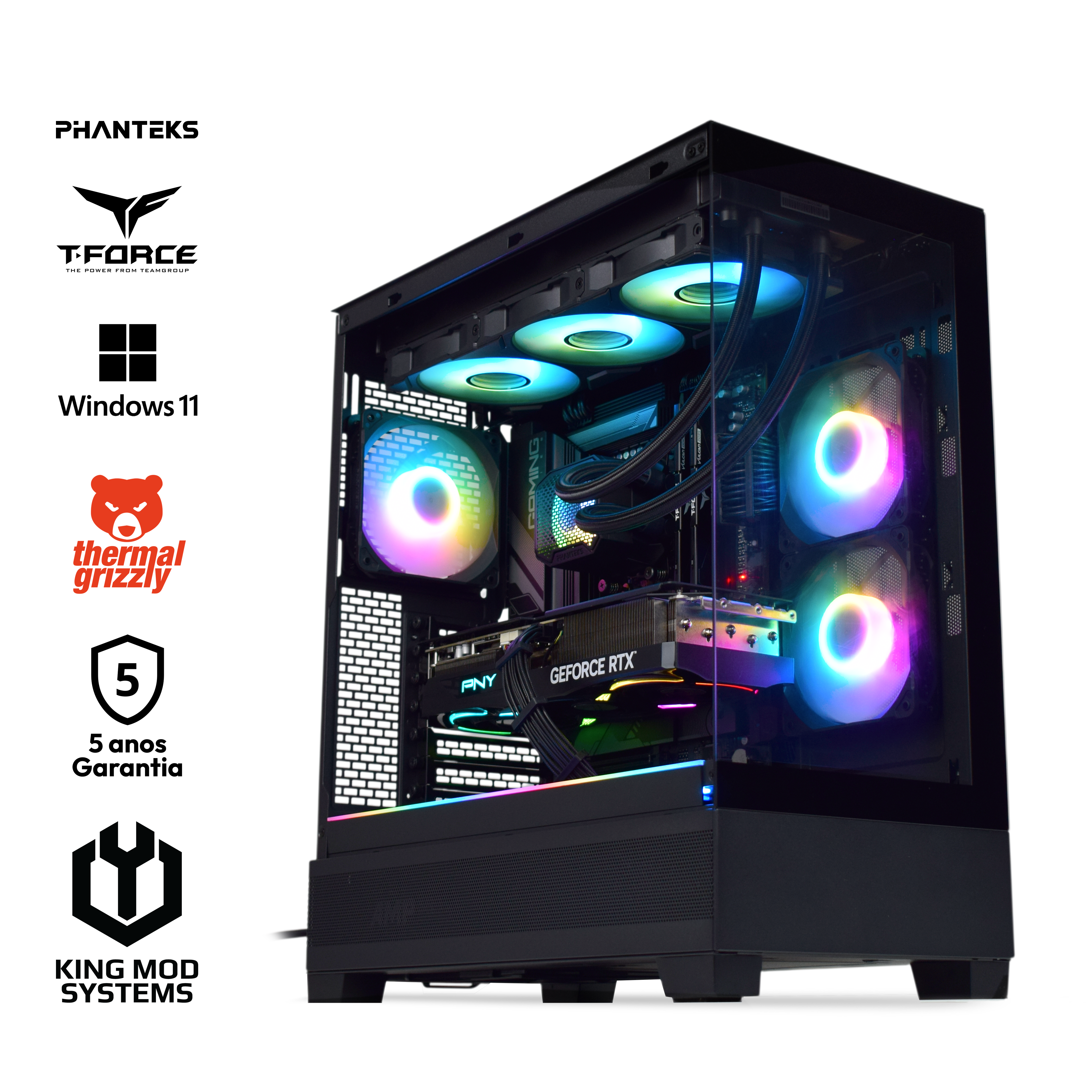 Ordenador King Mod Gamer-PC Phanteks Ryzen 7 7800X3D 32GB DDR5 1TB RTX 5070 Ti WiFi W11