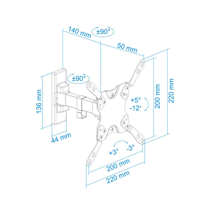 Soporte de Pared Tooq Tilt e GiRat&oacute;nrio 2 Pivots 13" a 42" 190mm Max. 20kg Negro image number 10