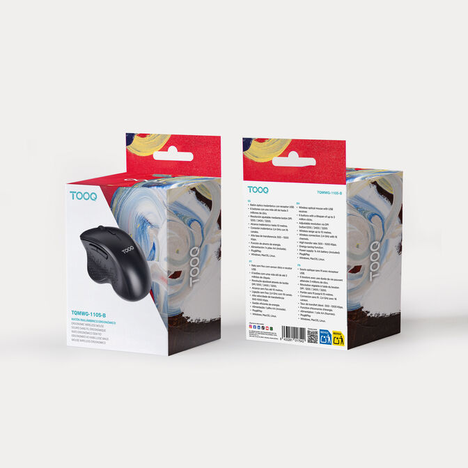 Rat&oacute;n Tooq TQMWG-1105-B Wireless Ergon&oacute;mico 1600DPI Negro image number 4