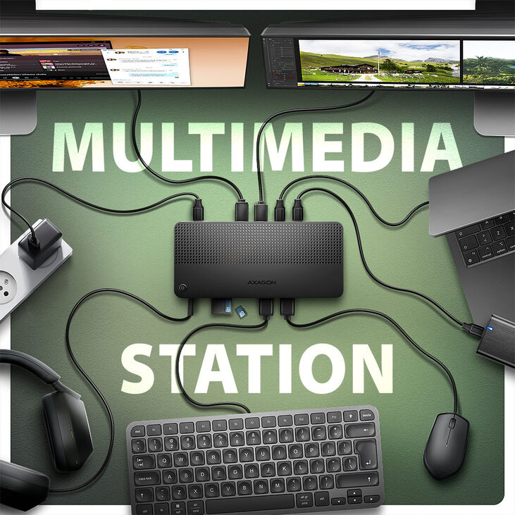 AXAGON HMC-U4 USB4 dock, 3x USB-A, 2x USB-C, HDMI & DP 8K/30Hz, RJ-45, SD/mSD, audio, PD image number 2
