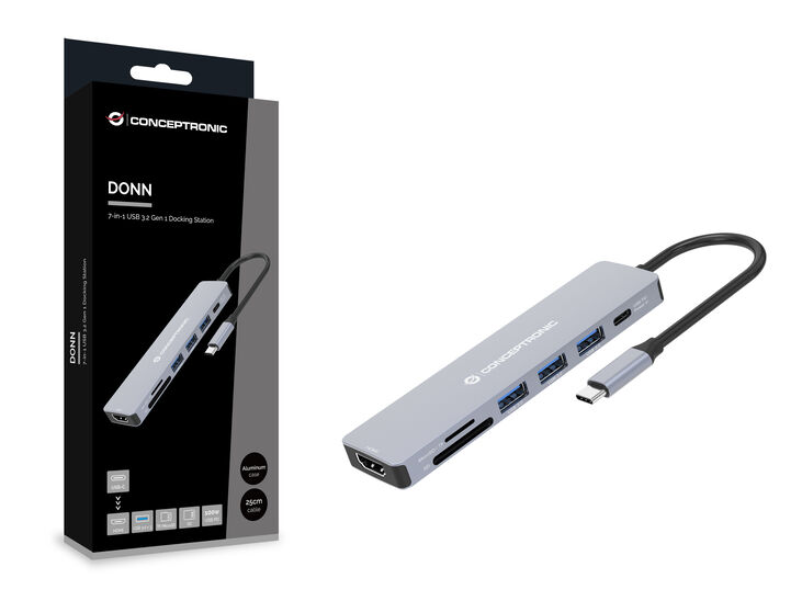 Conceptronic HUB USB 7 en 1 USB-C 3.2 > 3x USB-A 3.0 + HDMI + USB 3.2 PD (100W) + Lector de Tarjetas image number 1