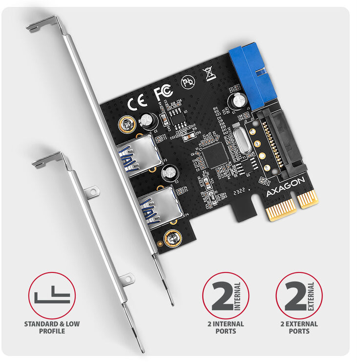Adaptador PCIe AXAGON PCEU-232RS PCIe card - 2+2x USB 5Gbps port, SATA power image number 2