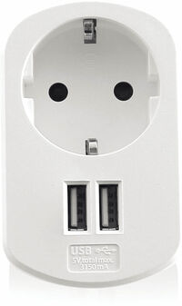 Cargador Tomas Ewent com Shucko + 2 Portas USB 3.1A (15.5W) Blanco