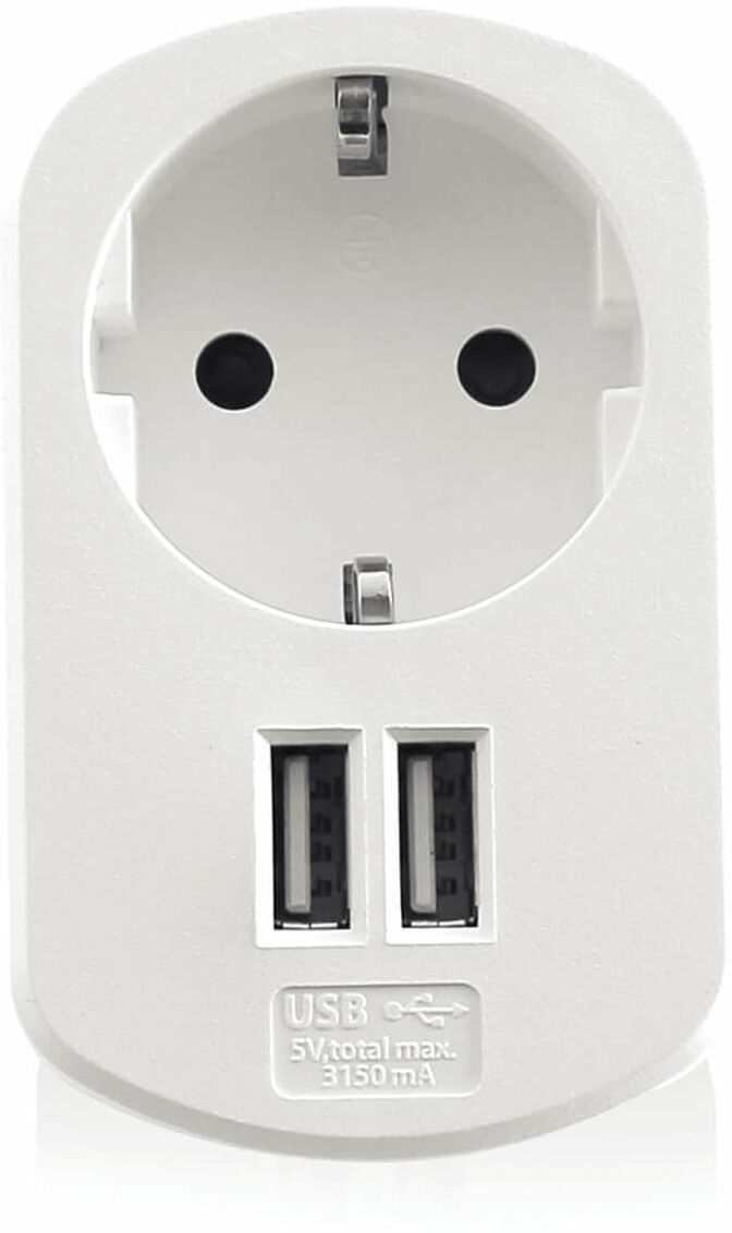 Cargador Tomas Ewent com Shucko + 2 Portas USB 3.1A (15.5W) Blanco image number 0