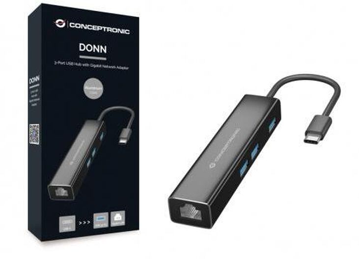 HUB USB Conceptronic 4-in-1  3x USB-A 3.0 C/ Adaptador Gigabit image number 1