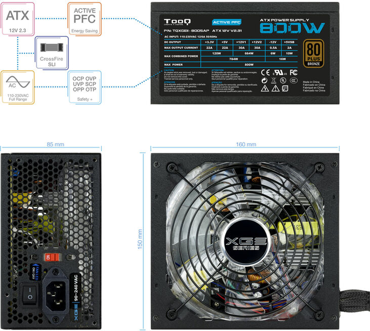 Fuente Alimentación Tooq Xtreme Gaming Energy II 800W 80+ Bronze c/LED image number 3