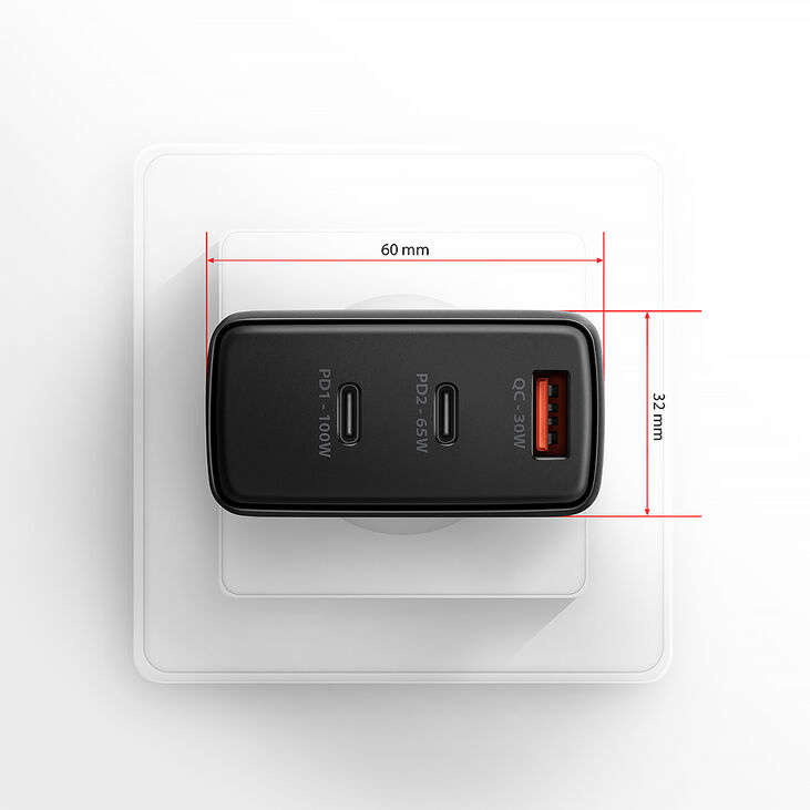 Cargador de pared AXAGON ACU-DPQ100, 3 puertas (USB + USB-C duplo), PD3.0/QC4+/PPS/Apple, 100 W, Negro image number 7