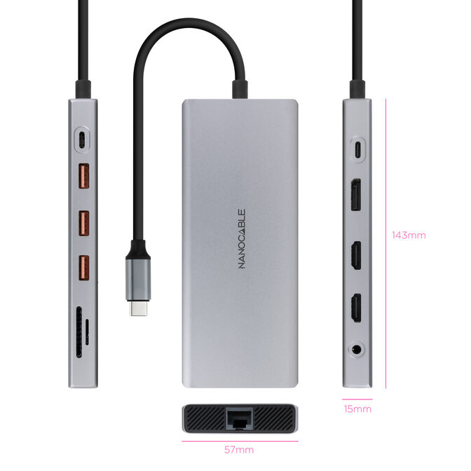 Hub Nanocable USB-C 3xUSB-A+USB-C/CARGA+2xHDMI+DP+RJ45+TF+SD+AUDIO image number 1
