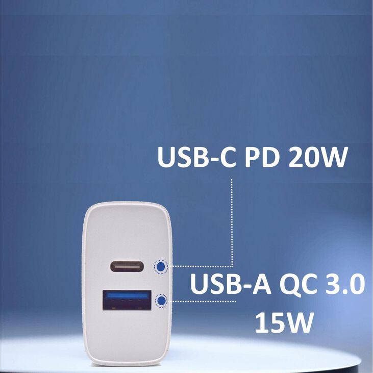 Cargador Ewent USB-C / QC3.0 Fast Charger 20W Blanco image number 1