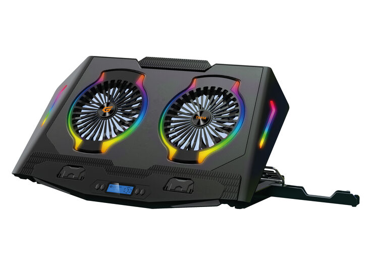 Conceptronic Enfriador de Portátil ERGO 2 Ventiladores con LCD + Soporte para Móvil image number 0