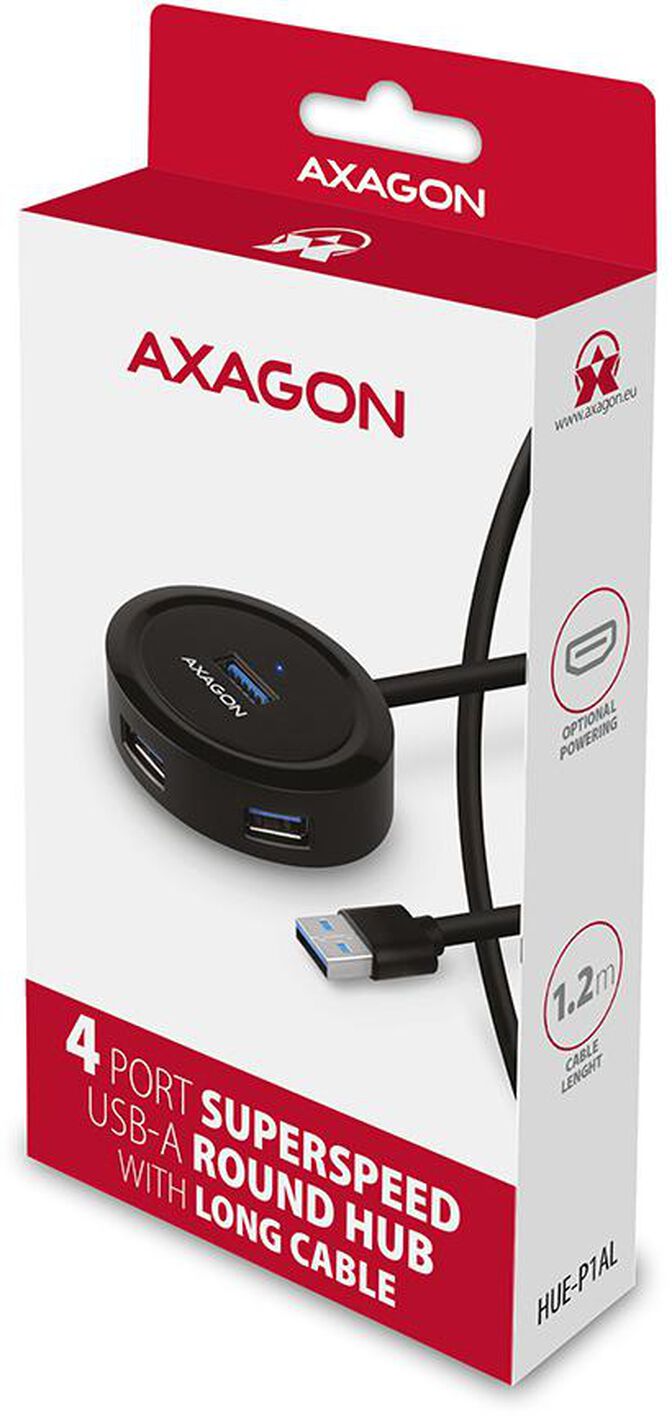 HUB USB AXAGON HUE-P1AL 4x USB 3.2 Gen 1 ROUND, micro USB power IN image number 6