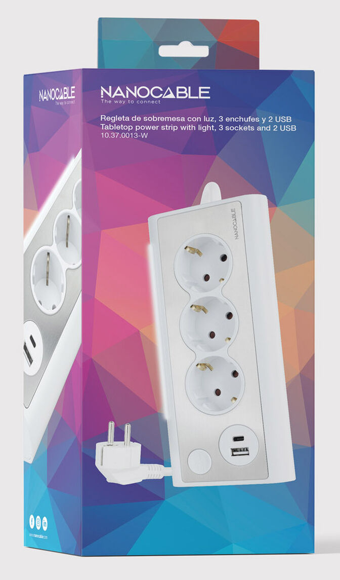Regleta NanoCable 3 Tomas / 2x USB ( USB-C / USB-A ) image number 3