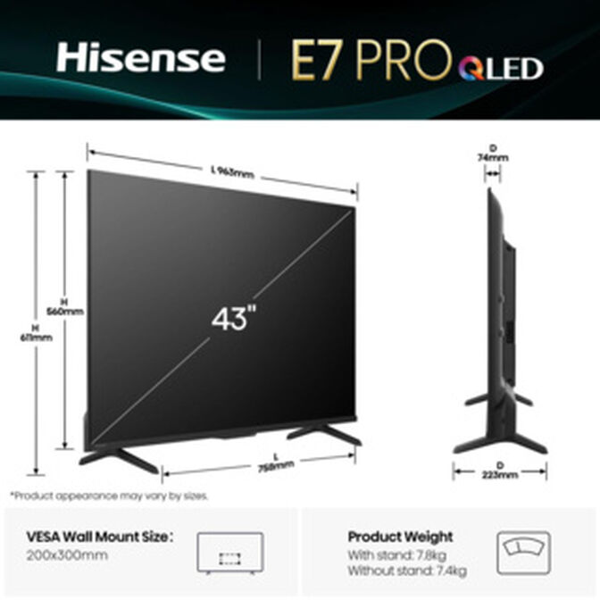 Televisor Hisense 43E7Q PRO 43" QLED UltraHD 4K VIDAA image number 3