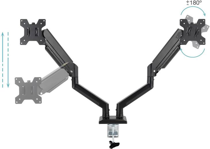 Soporte de Mesa Tooq Duplo Tilt e Giratório 13" a 34" Max. 10kg/Monitor Negro image number 2