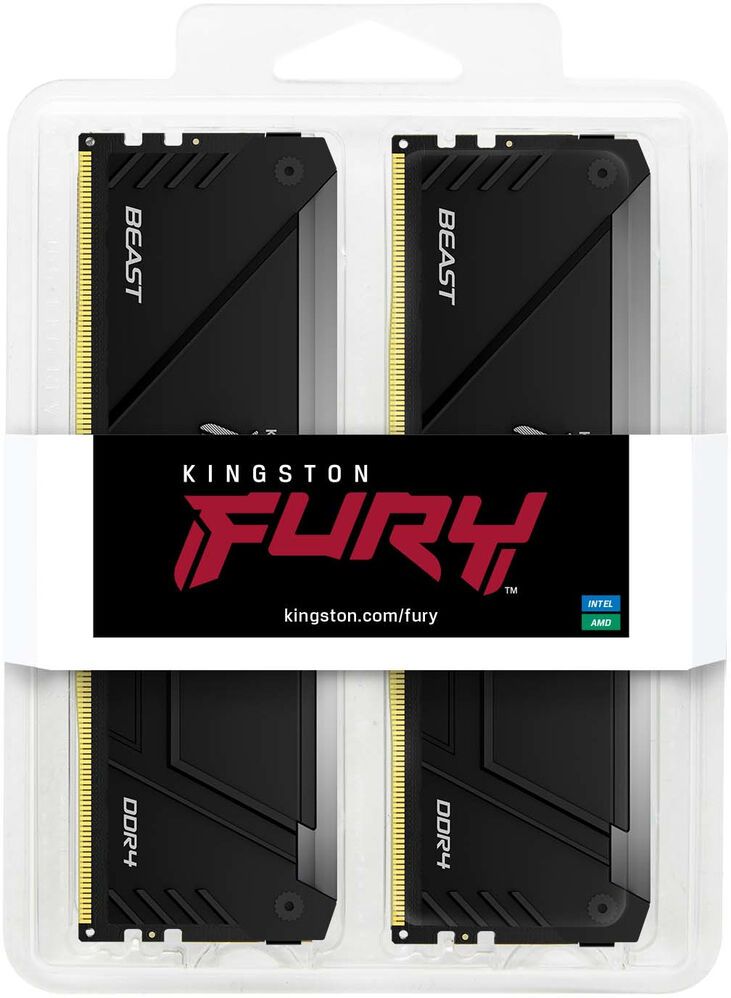 Kingston Kit 32GB (2 x 16GB) DDR4 3200MHz FURY Beast RGB Negro 1Rx8 CL16 image number 1