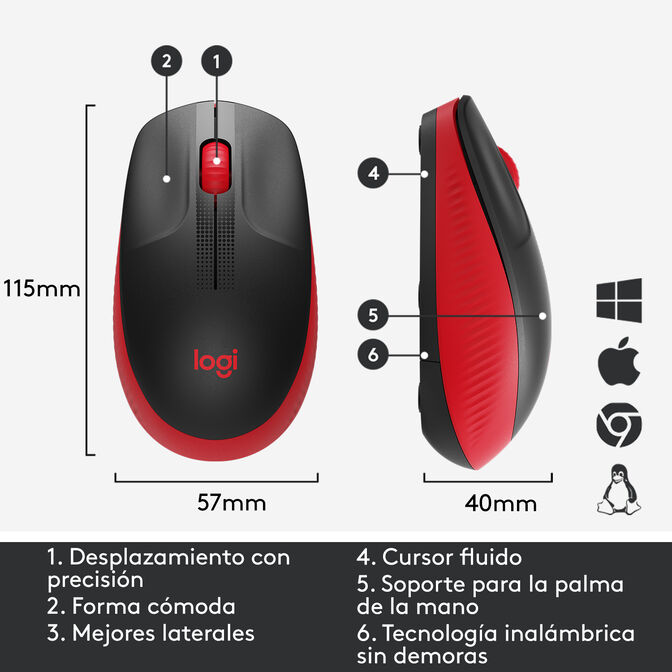 Rat&oacute;n Logitech M190 1000DPI Wireless Rojo image number 7