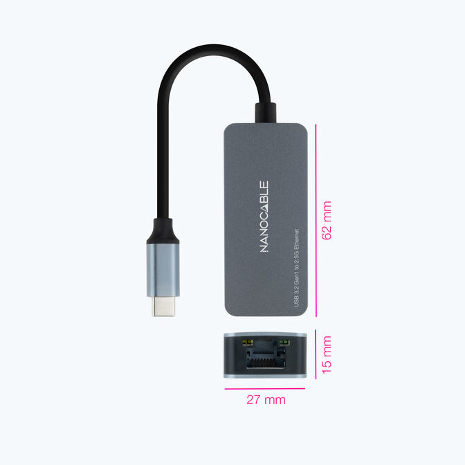Adaptador Gigabit Nanocable USB-C 3.2 a Ethernet 2.5G 10/100/1000/2500 Mbps 15 CM Gris image number 1
