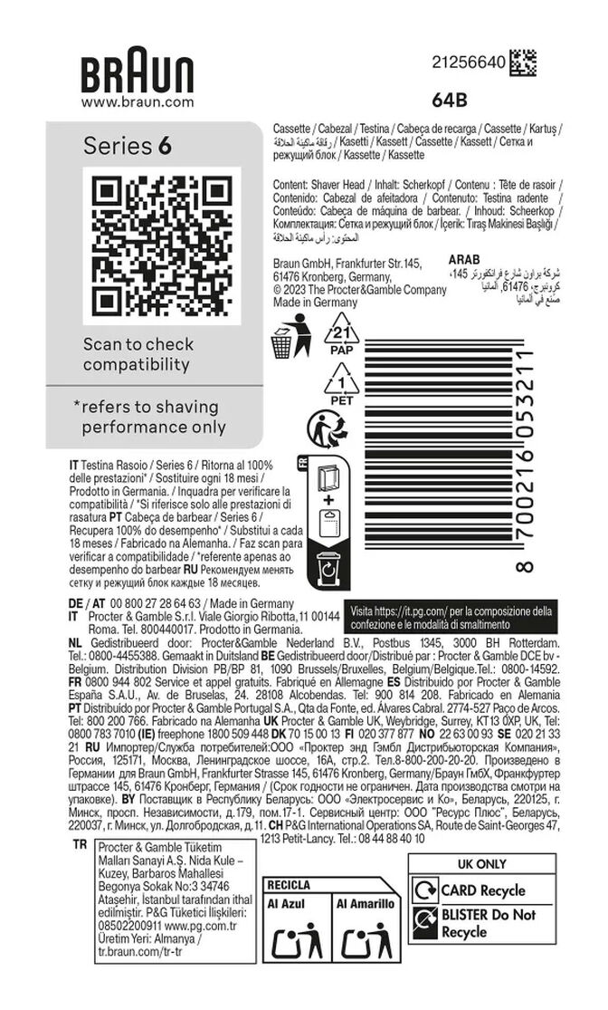 Cabezal de Recambio Braun Series 9 Kombipack 64B image number 1