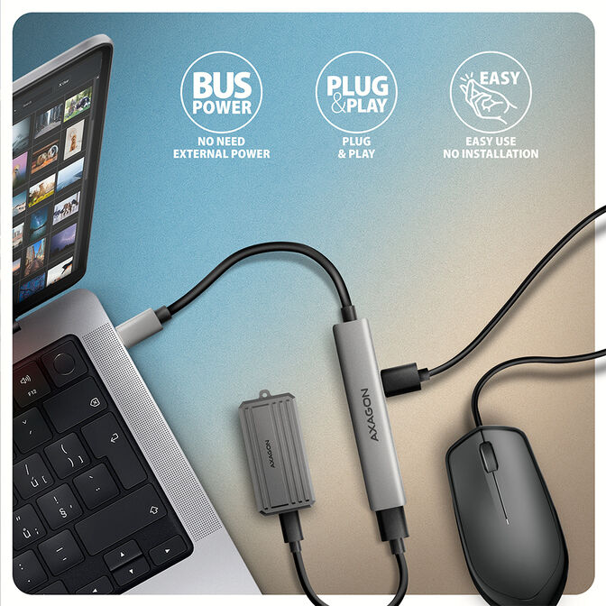 HUB USB AXAGON HUE-STC 1x USB-A 5Gbps + 2x USB-A + 1x USB-C, cable USB-C 12 cm image number 3