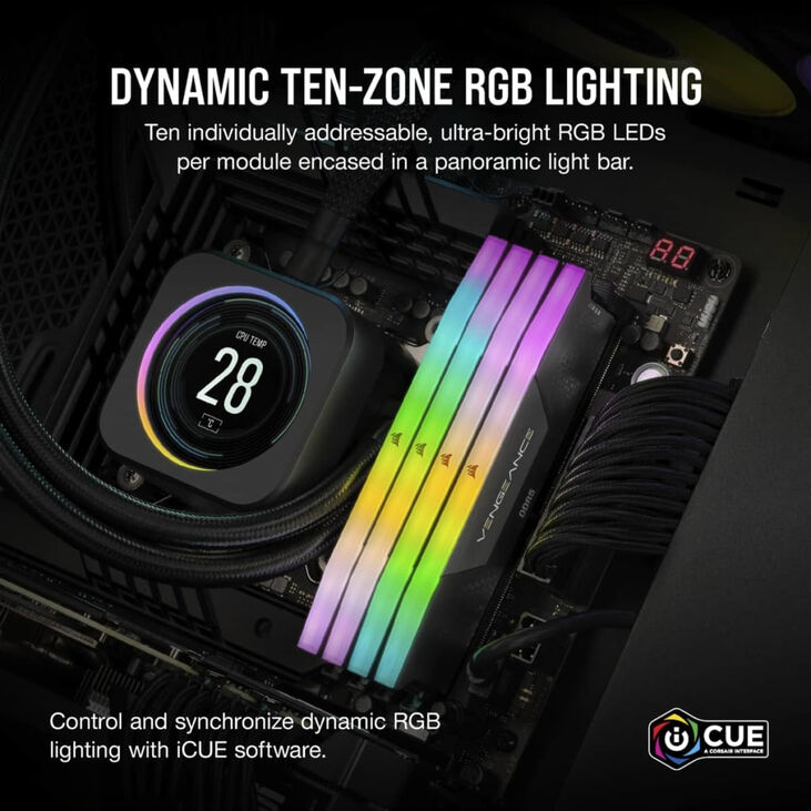 Corsair Kit 48GB (2 x 24GB) DDR5 7200MHz Vengeance RGB Black CL36 image number 7