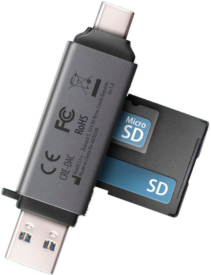 Lector de tarjetas AXAGON CRE-DAC External USB 3.2 Gen1 Type-C+Type-A 2-slot SD/microSD image number 1