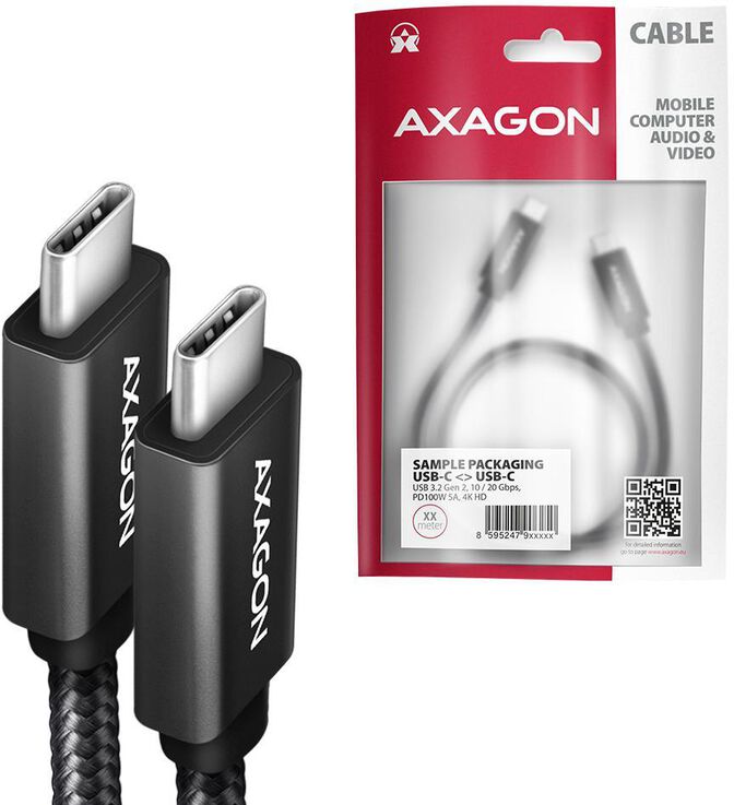 Cable de cargamento AXAGON BUCM32-CM05AB USB-C  <-> USB-C 3.2 Gen 2, 1m, PD 100W, 5A, 4K HD, ALU, braid, Negro image number 7