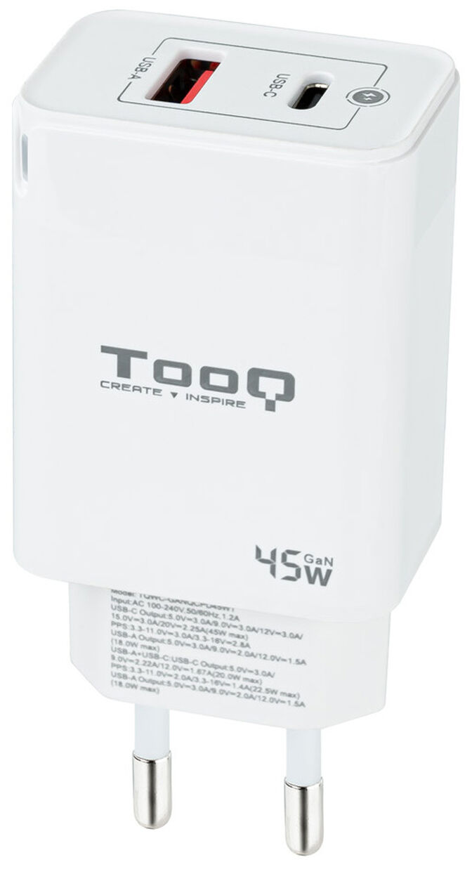 Cargador GaN Tooq USB-C/PD 30W + USB-A/QC 45W image number 0