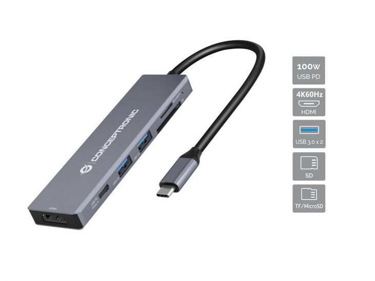 HUB USB Conceptronic 6-in-1 USB-C 3.2 > 2x USB-A 3.0 + HDMI + USB-C (PD100W) + Lt.Tarjetas image number 1