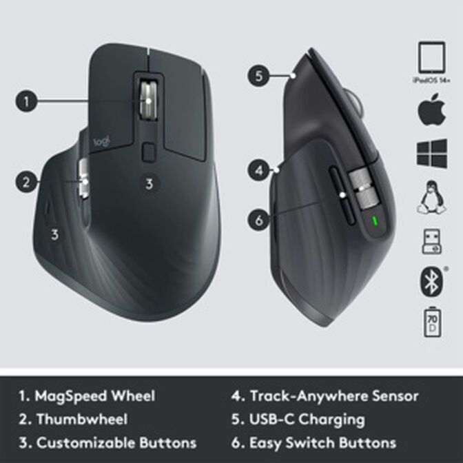 Rat&oacute;n &Oacute;ptico Logitech MX Master 3S For Business Wireless 8000DPI Graphite image number 6