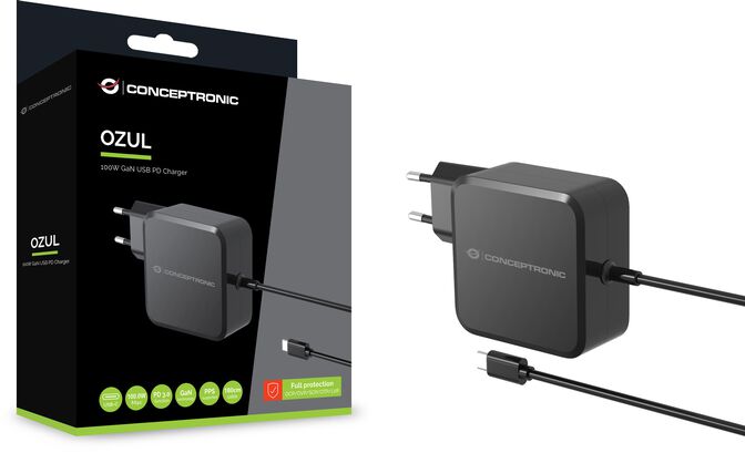 Cargador Universal GaN Conceptronic 100W USB-C Negro image number 1