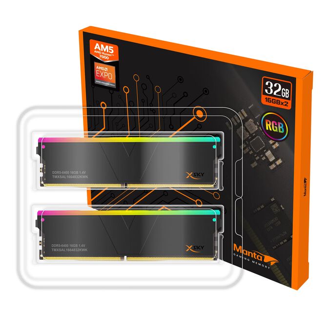 V-Color Kit 32GB (2 x 16GB) DDR5 6000MHz Manta Xsky RGB EXPO Negro CL30 (SOLO COMPATIBLE CON RYZEN) image number 0
