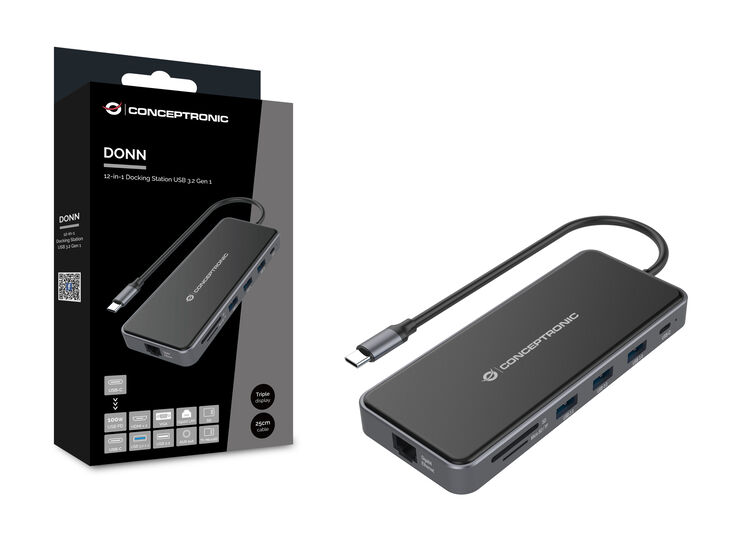 HUB USB 12 en 1 USB-C 3.2 > 3x USB-A 3.0 + 2x HDMI + VGA + USB 2.0 + Gigabit + USB-C (PD100W) + Lector de Tarjetas + Audio image number 1