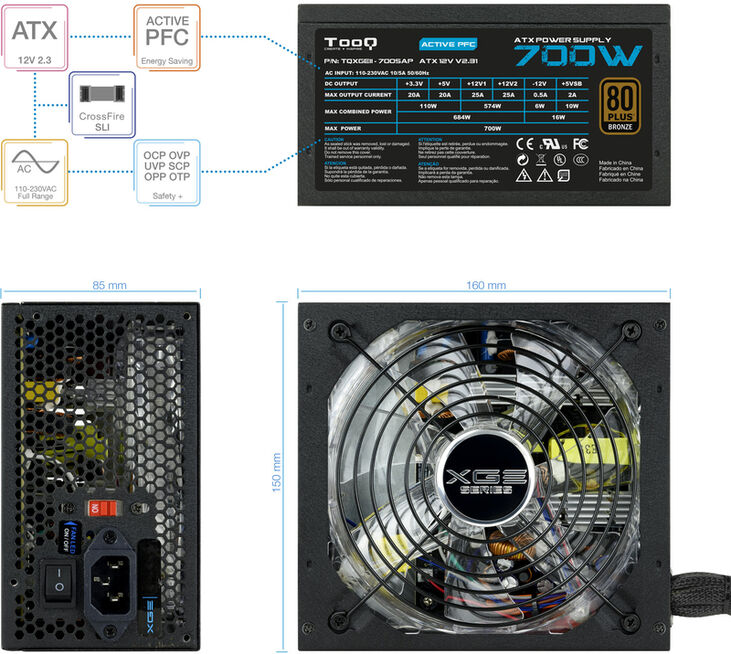 Fuente Alimentación Tooq Xtreme Gaming Energy II 700W 80+ Bronze c/LED image number 3