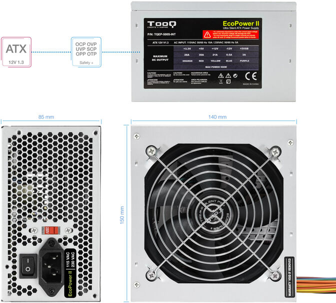 Fuente Alimentaci&oacute;n Tooq Ecopower II ATX 500W (S/Cable Alim) image number 3