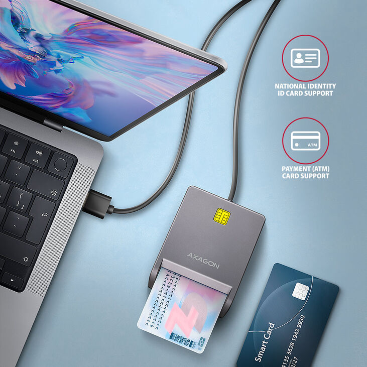 Lector de tarjetas AXAGON CRE-SM3T USB Smart card FlatReader image number 1