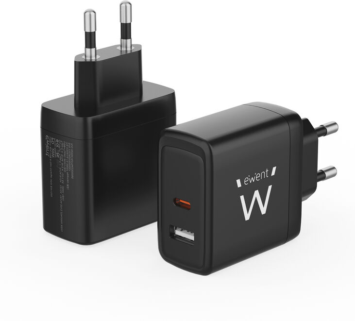 Cargador Ewent EW1330 USB-C/USB-A GaN Fast Charger 65W Negro image number 1