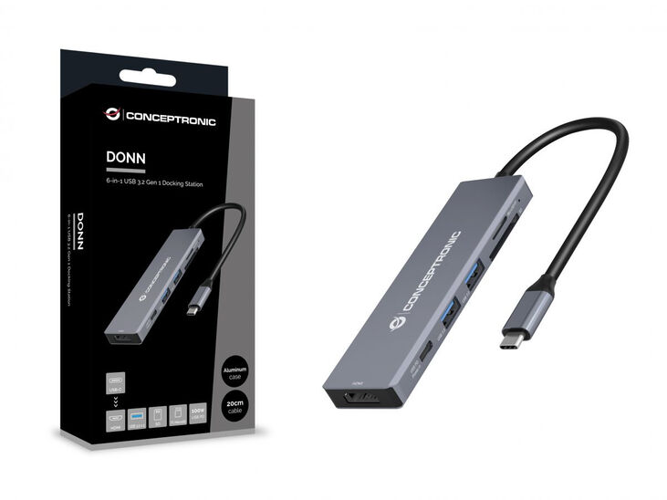 HUB USB Conceptronic 6-in-1 USB-C 3.2 > 2x USB-A 3.0 + HDMI + USB-C (PD100W) + Lt.Tarjetas image number 3
