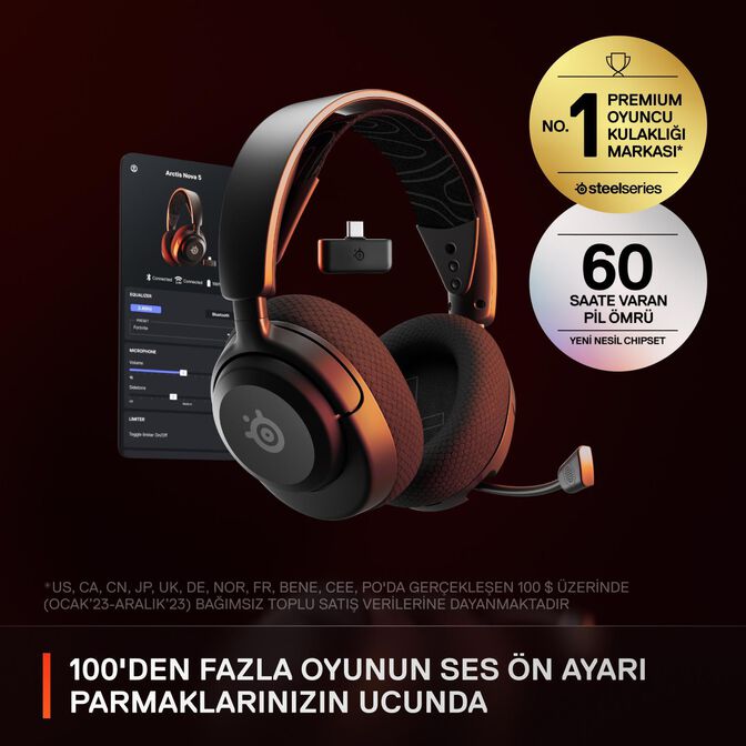 Auriculares SteelSeries Arctis Nova 5 Wireless/Bluetooth Negro image number 4