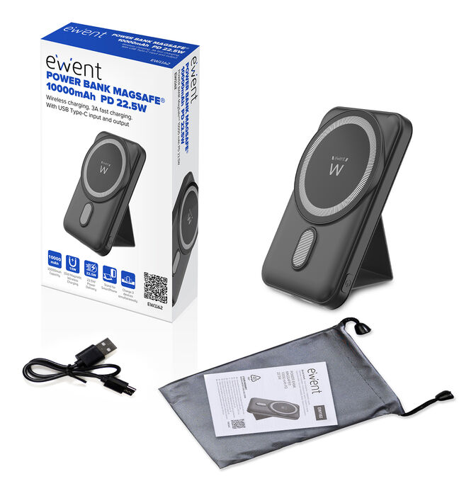 Powerbank Ewent EW1162 Wireless Magsafe 10000mAh 22.5W Preta image number 1