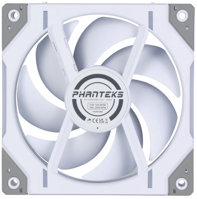 Ventilador Phanteks D30 PWM reverse Airflow D-RGB Blanco Pack 3 - 120mm image number 3