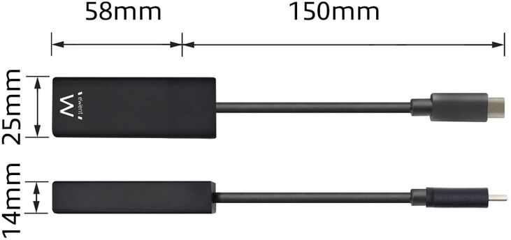 Adaptador Gigabit Ewent USB-C para Gigabit Negro image number 2