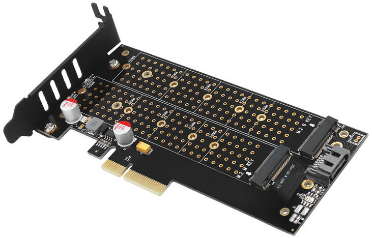 Adaptador PCIe 3.0 AXAGON PCEM2-DC  4x - DUAL M.2 SSD (NVMe + SATA), dual voltage image number 4