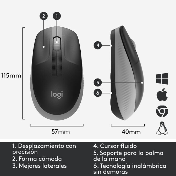 Rat&oacute;n Logitech M190 Full Size Wireless Gris image number 7