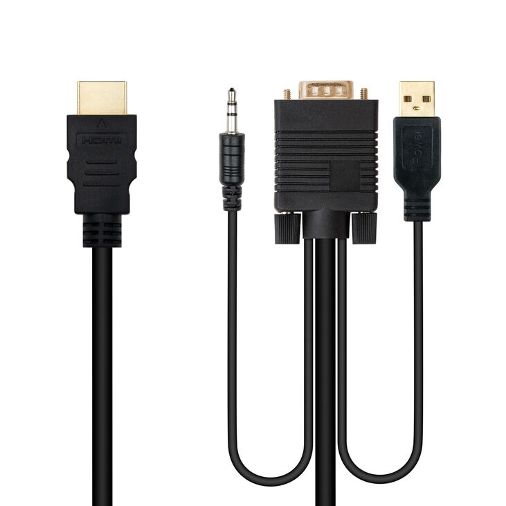 Cable Conversor Nanocable HDMI > VGA + Jack 3.5 + USB-A 1.8M Negro image number 1